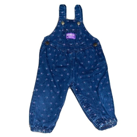 OshKosh B’Gosh Vintage VTG Union USA Vestbak Overalls Bubble Romper Floral 12M - Picture 1 of 8